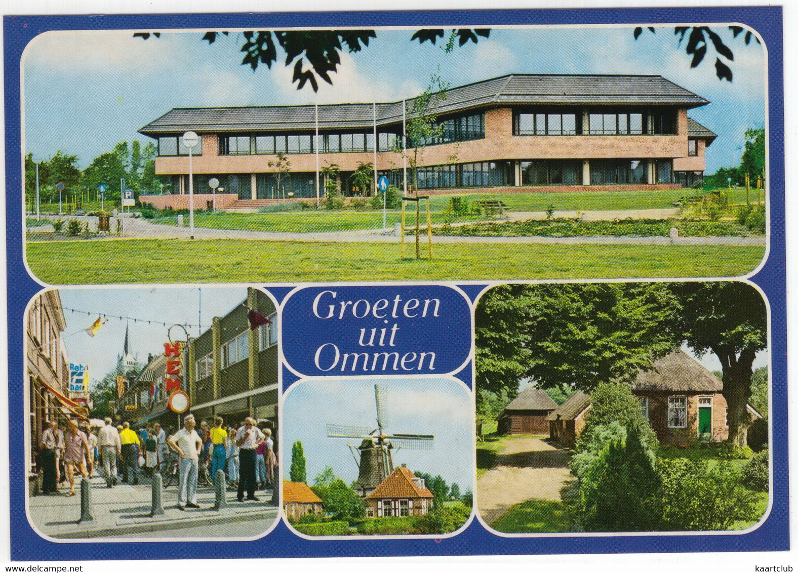 Groeten Uit Ommen - (Overijssel, Nederland) - Nr. OMN 24 - Gemeentehuis, 'HEMA', Molen - Ommen