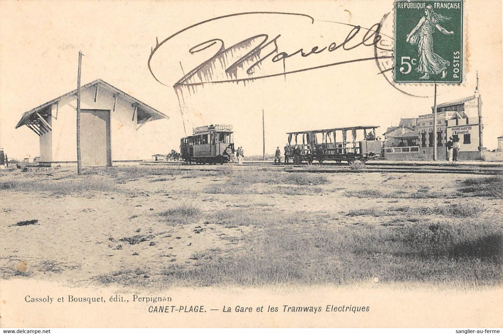 CPA 66 CANET PLAGE LA GARE ET LES TRAMWAYS ELECTRIQUES - Canet Plage