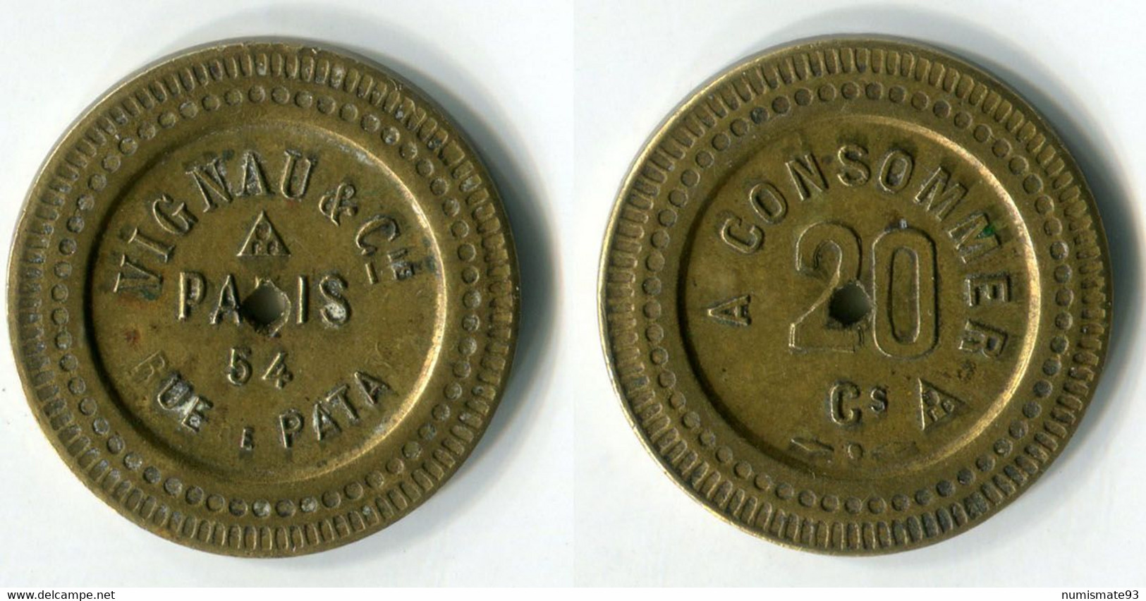 N93-0681 - Monnaie De Nécessité - Paris - Vignau & Cie - 20 Centimes - Monétaires / De Nécessité