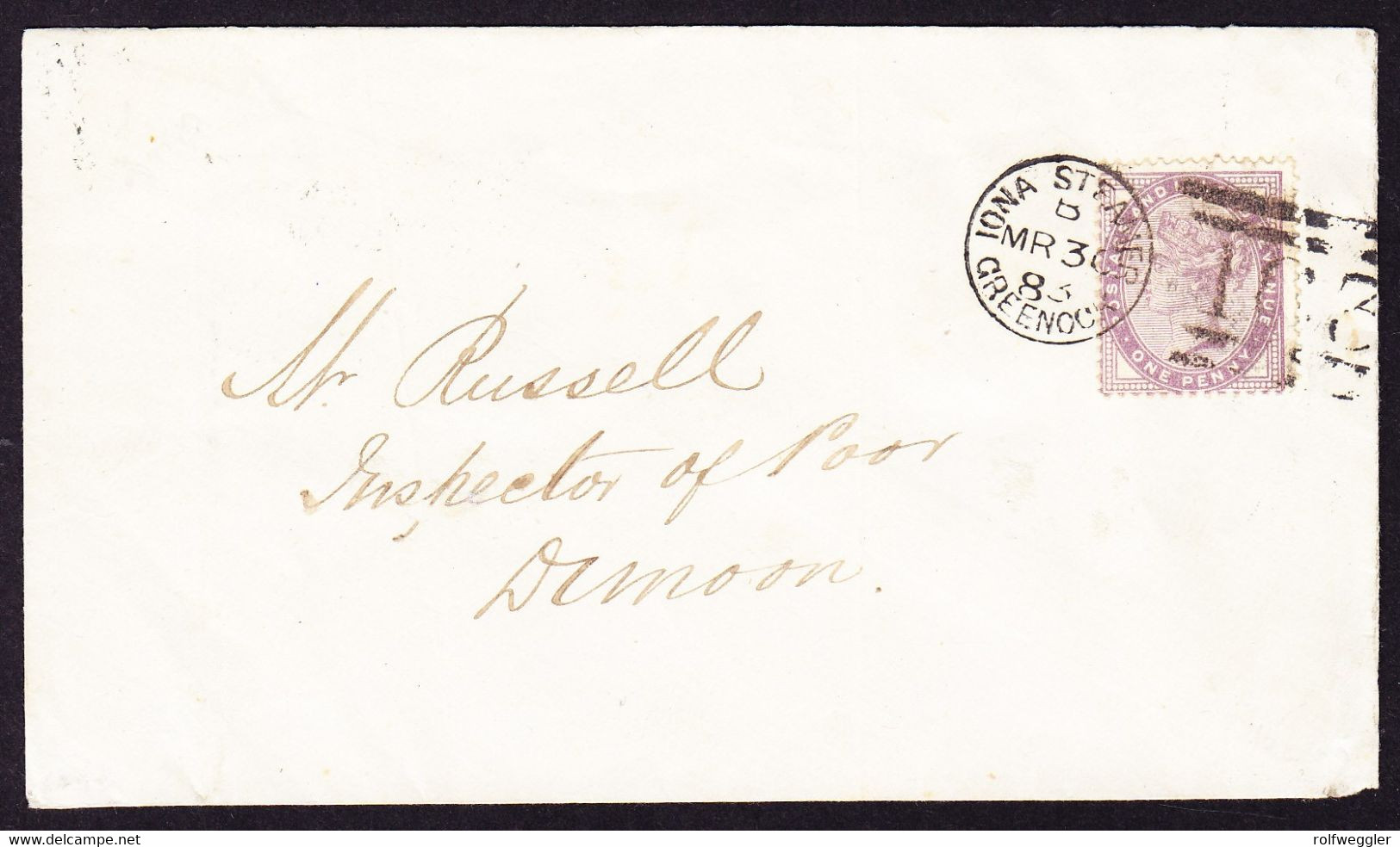 1883 Schiffsbrief Gestempelt IONA Steamer Greenock. Duplex Nr. 163 Nach Dunoon. Schottland. Gebrauchsspuren. - Storia Postale