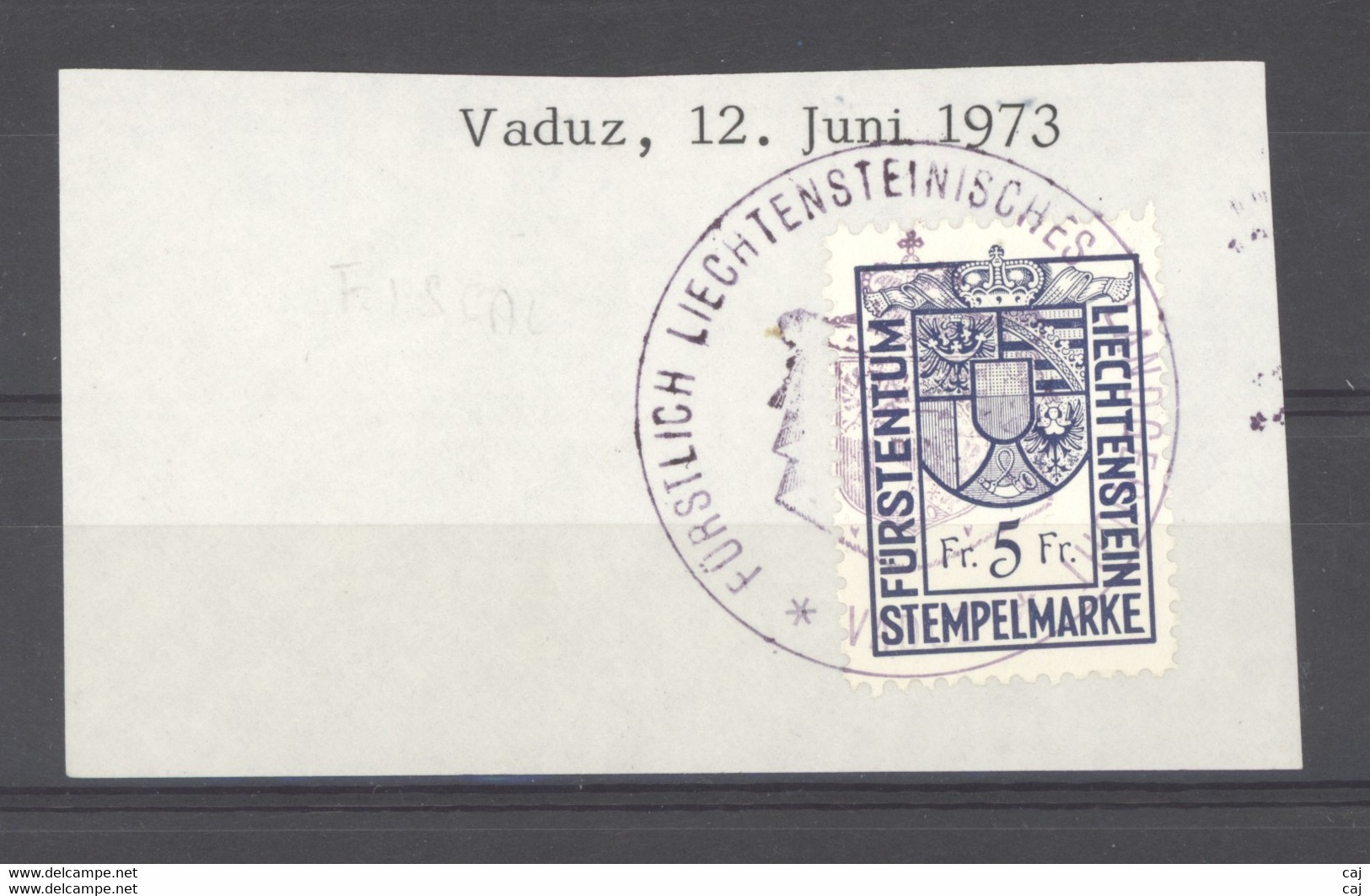 Liechtenstein  -  Fiscaux  :  5 F Sur Fragment De 1973 - Fiscale Zegels