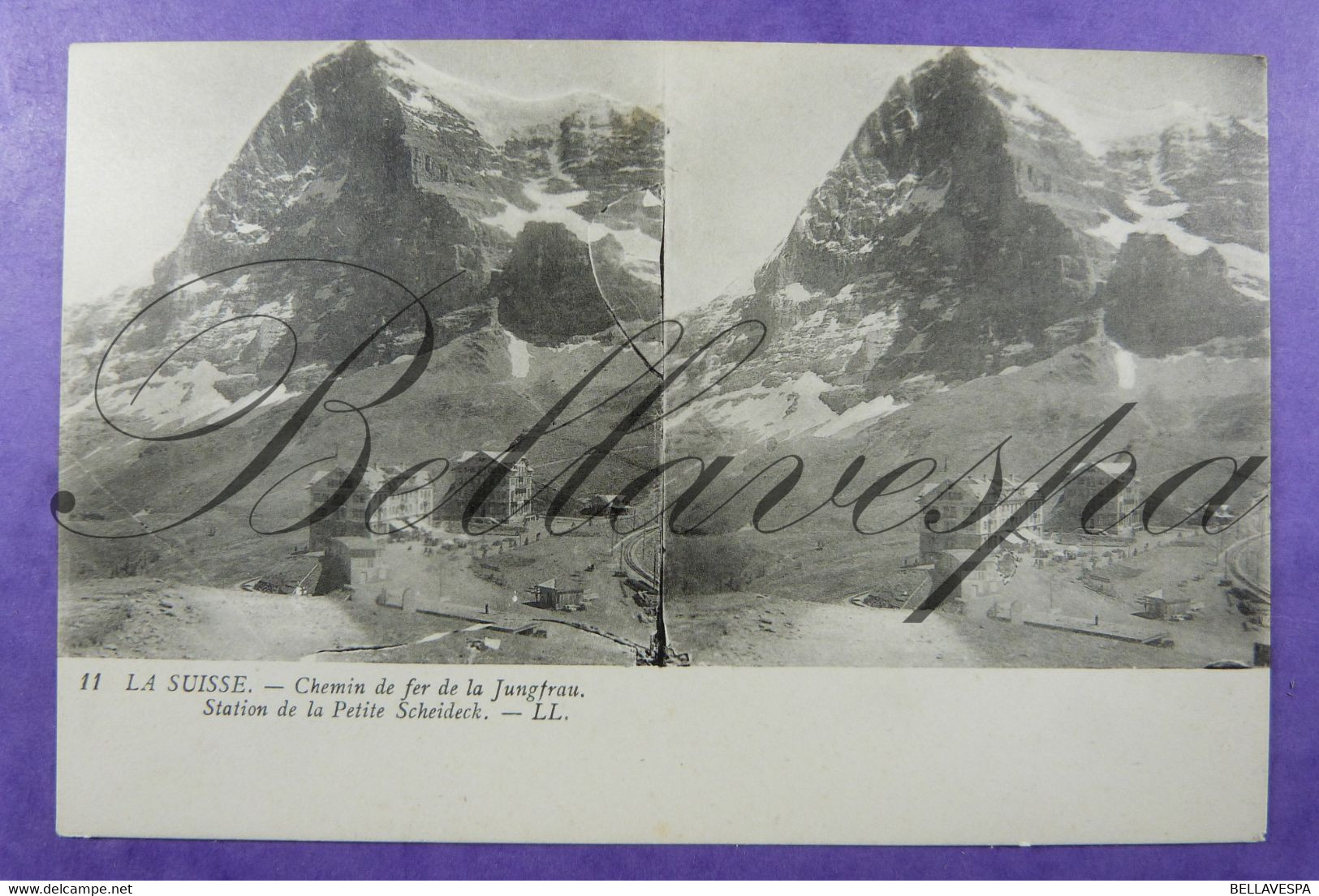 Cpa Stéréoscopique St Gothard Hospenthal Chemin De Fer De La Jungfrau - Station De La Petite Scheideck. N°11 L.L. & 18 - Stereoscope Cards