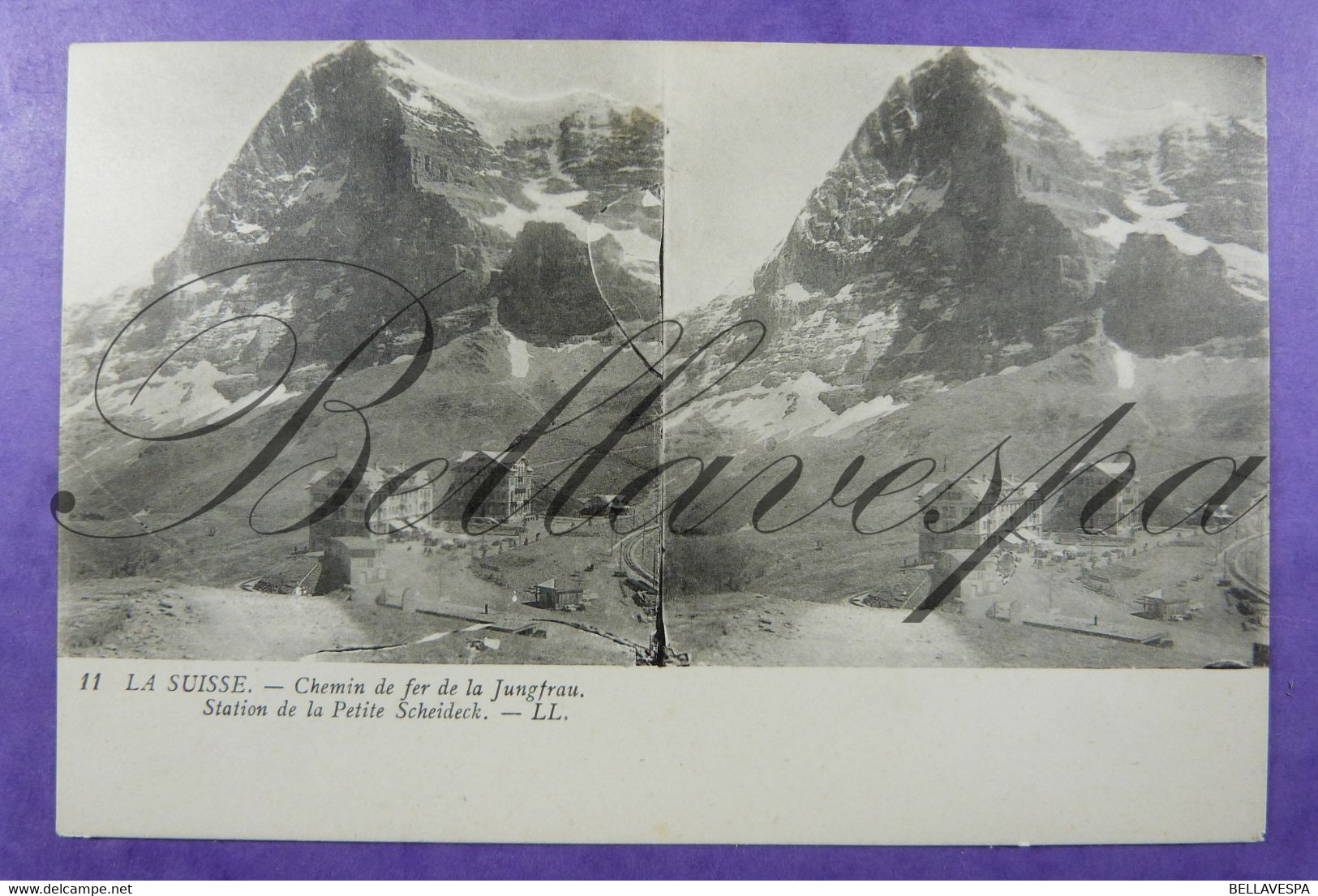 Cpa Stéréoscopique St Gothard Hospenthal Chemin De Fer De La Jungfrau - Station De La Petite Scheideck. N°11 L.L. & 18 - Stereoscopische Kaarten