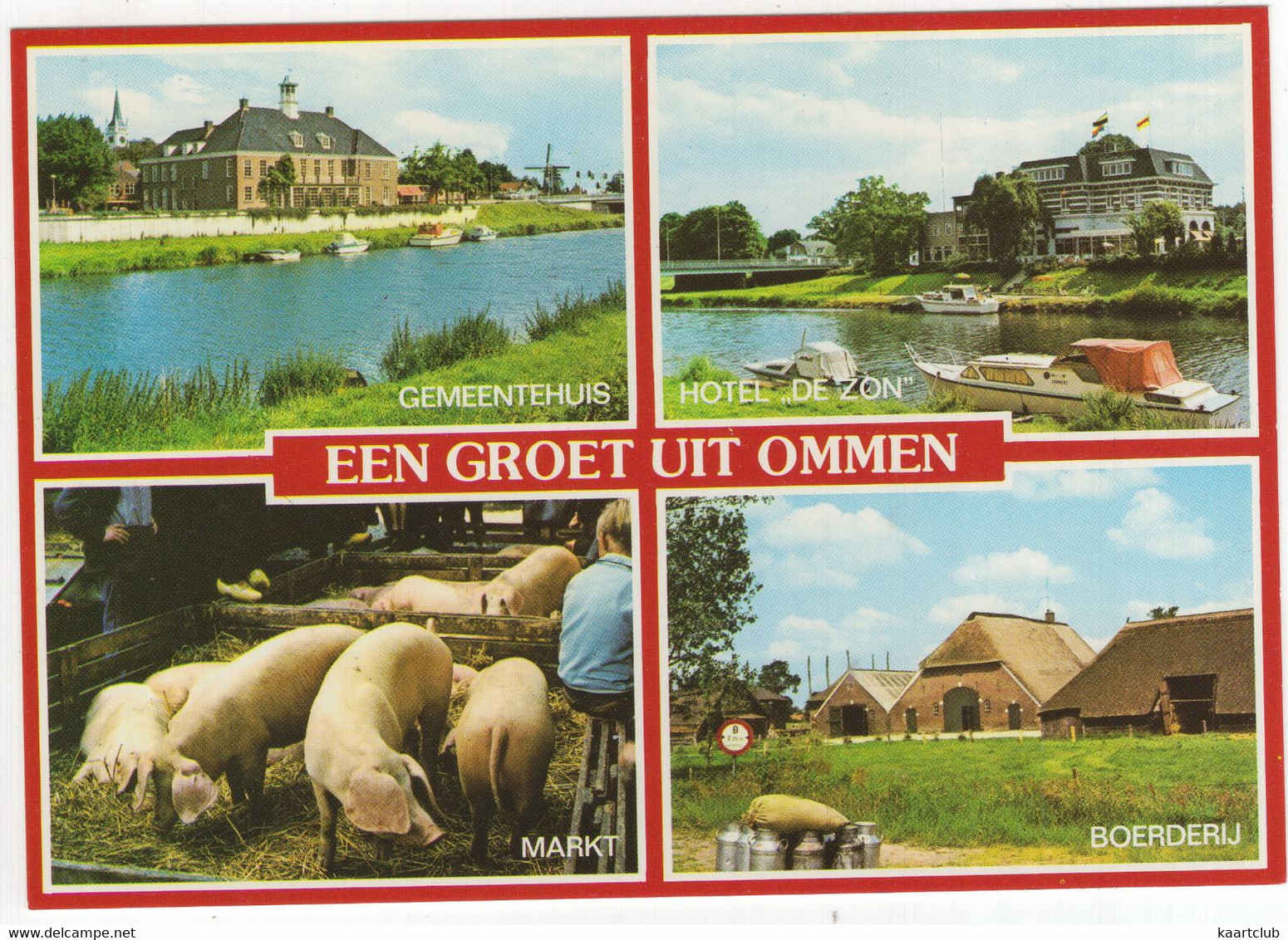 Een Groet Uit Ommen: Gemeentehuis, Hotel 'De Zon', Markt, Boerderij  - (Overijssel, Nederland) - Nr. L 5999 - Ommen