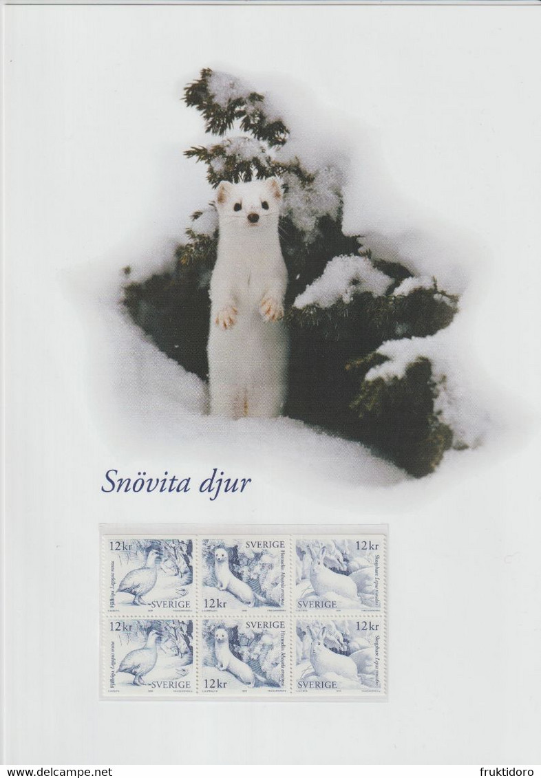 Sweden Collector's Sheet Mi 2730-2732 Snow White Animals - Rock Ptarmigan (Lagopus Muta) - Stoat (Mustela Erminea) 2009 - Covers & Documents