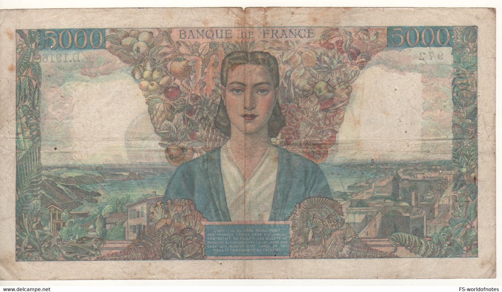 FRANCE   5'000  Francs   P103c  "Empire Français"   Dated  7-2-1946 - 5 000 F 1942-1947 ''Empire Français''