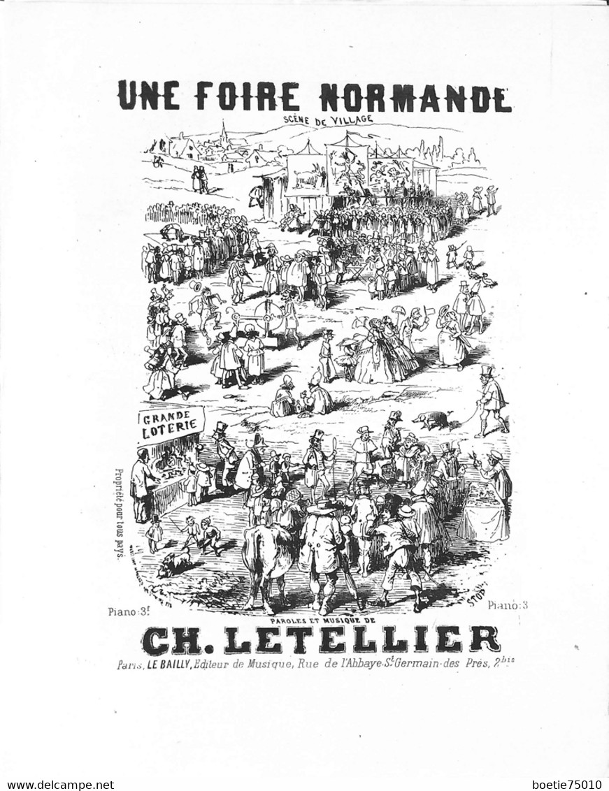 Une Foire Normande. Scène De Village. Partition Ancienne, Grand Format, Couverture Illustrée Stop. - Partituren