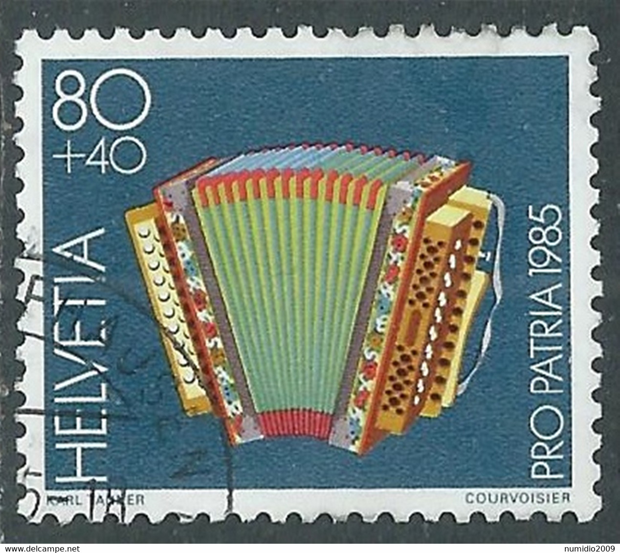 1985 SVIZZERA USATO PRO PATRIA STRUMENTI MUSICALI 80 CENT - RF6-8 - Used Stamps