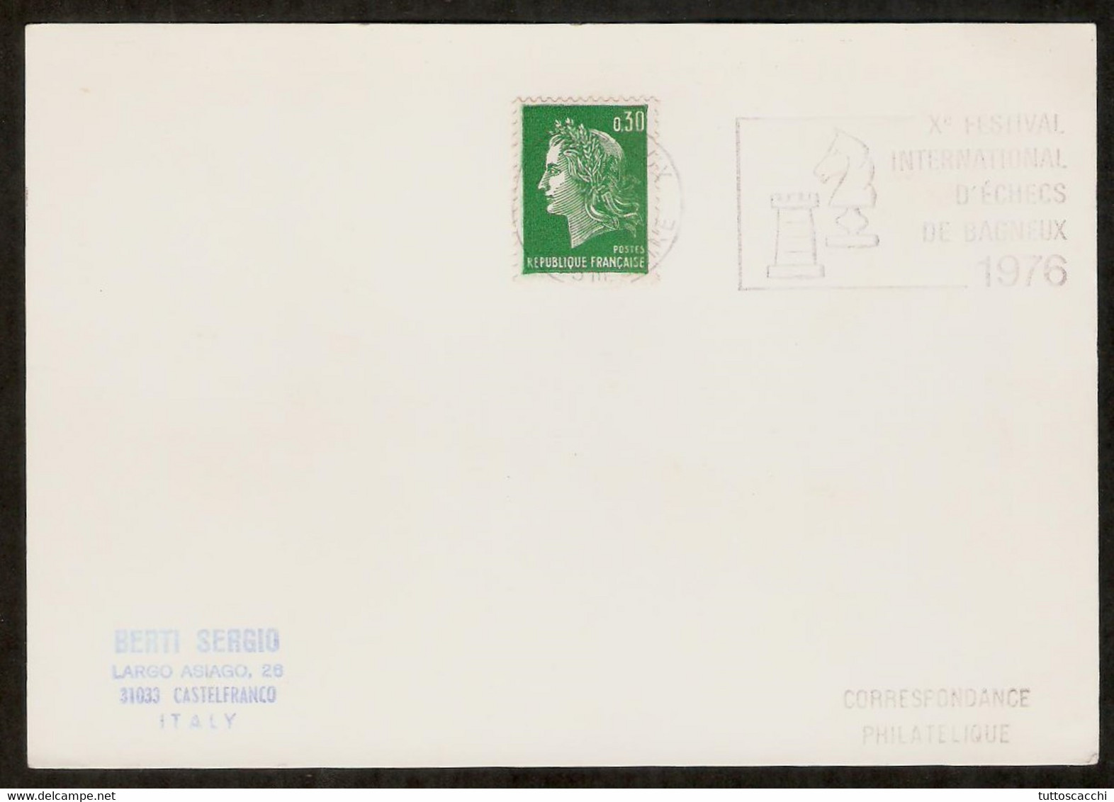 France 1976 Bagneux - Chess Cancel On Card - Echecs