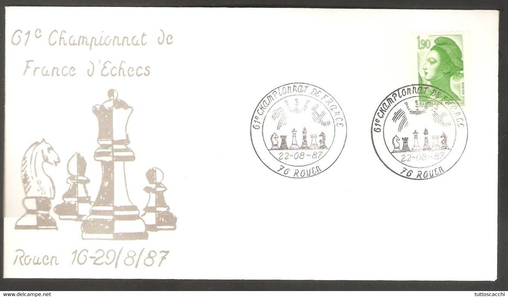 France 1987 Rouen - Chess Cancel On Commemorative Envelope - Echecs