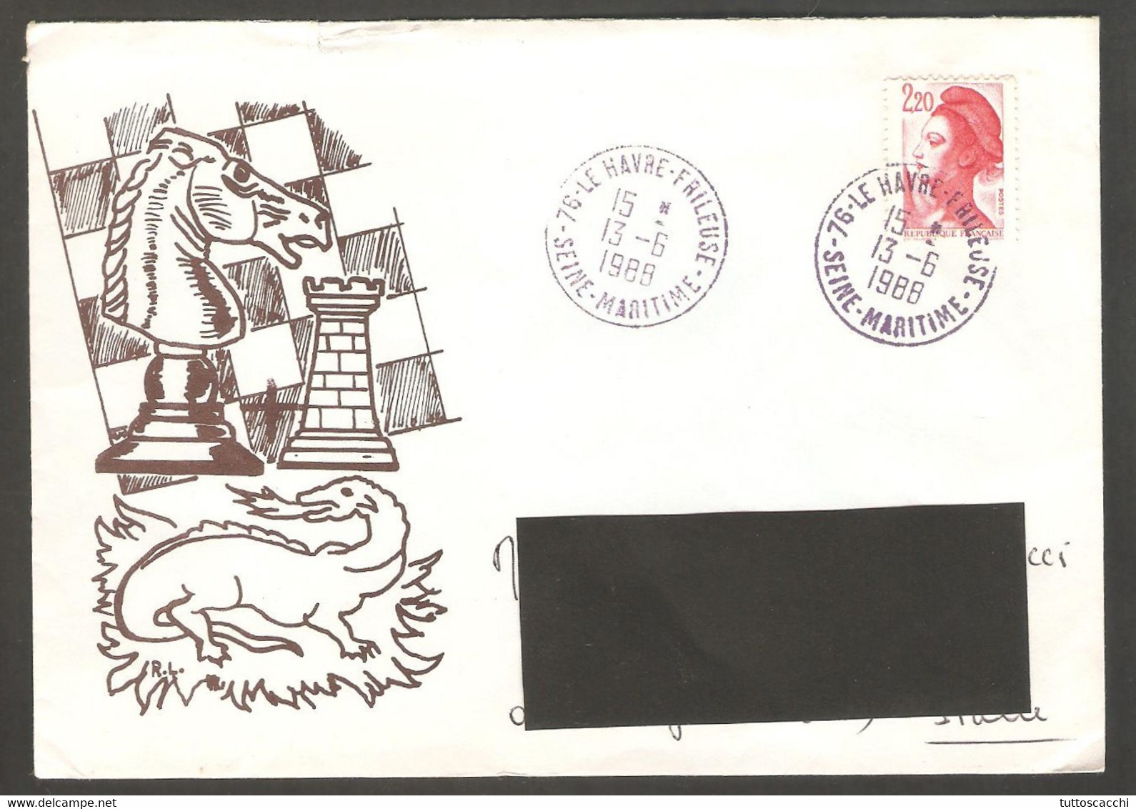 France 1988 Le Havre - Chess Commemorative Envelope, Traveled - Echecs