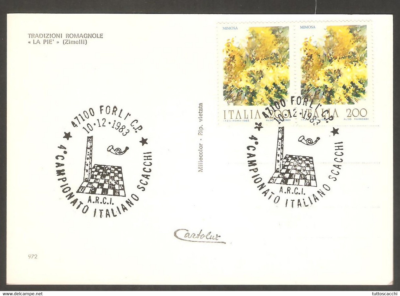 Italy 1983 Forlì - Chess Cancel On Postcard - Echecs