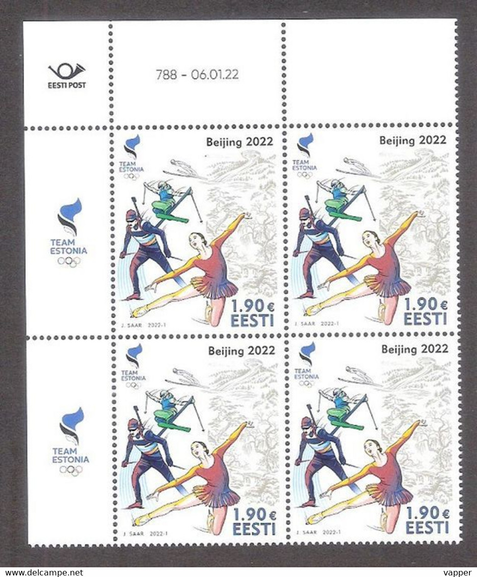 Winter Olympic Games 2022 Estonia MNH Stamp Block Of 4 Mi 1032 - Inverno 2022 : Pechino