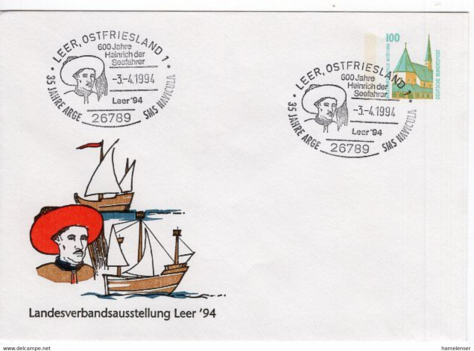 50586 - Bund - 1994 - 100Pfg. SWK PGAUmschlag LEER - 600 JAHRE HEINRICH DER SEEFAHRER - Explorateurs