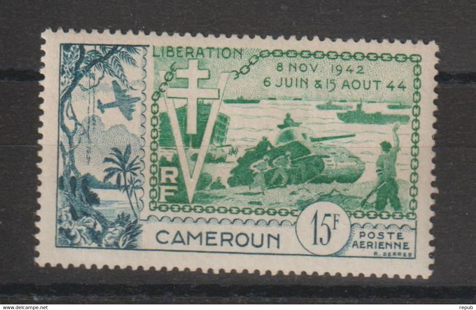 Cameroun 1954 Libération PA 44, 1 Val * Charnière MH - Poste Aérienne