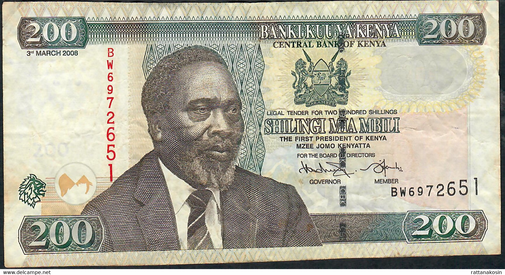 KENYA P49c 200 SHILLINGS 2008    #BW     F-VF NO P.h. - Kenya