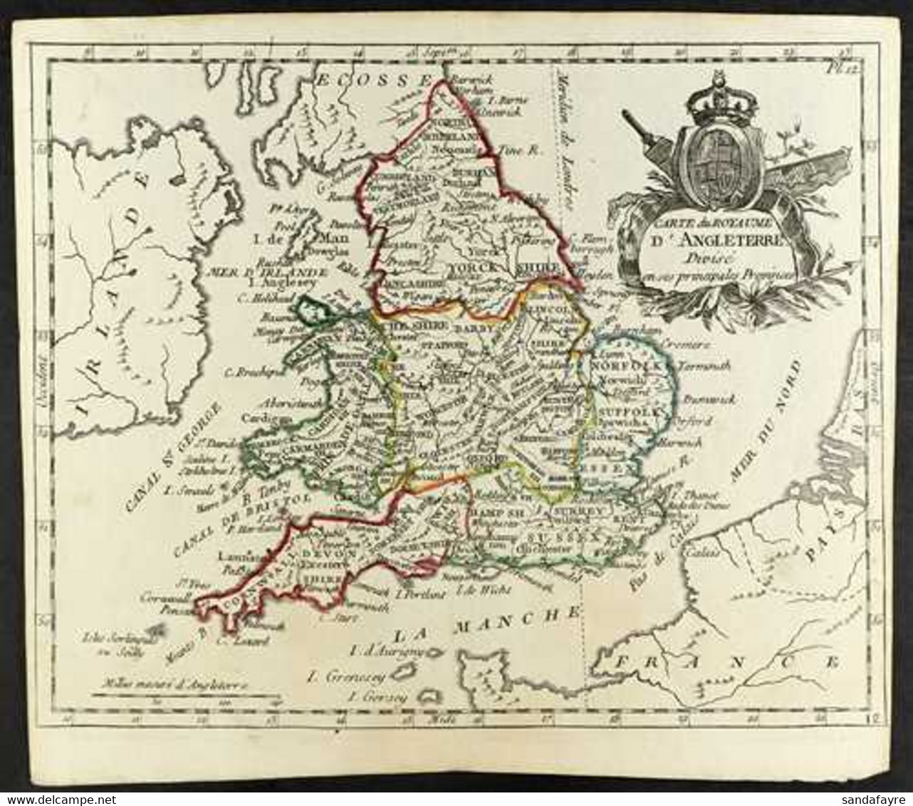 19TH CENTURY MAP OF ENGLAND Circa 1806 Engraved Map By DE LAPORTE Of Paris, Most Attractive Showing The Counties Of Engl - Autres & Non Classés