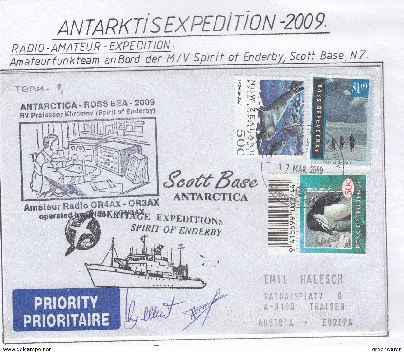 Scott Base 2009 Cover Amateur Radio M/v Spirit Of Enderby 2 Signatures (AB213A) - Briefe U. Dokumente