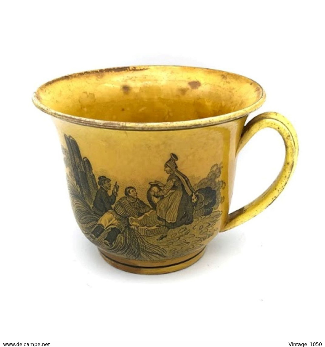 ✅Tasse XIXe L.LEBEUF & THIBAULT MONTEREAU 1825-1835 Estampillé DR TT Jaune Faïence  Décor Grisaille #rare #collection - Creil Montereau (FRA)