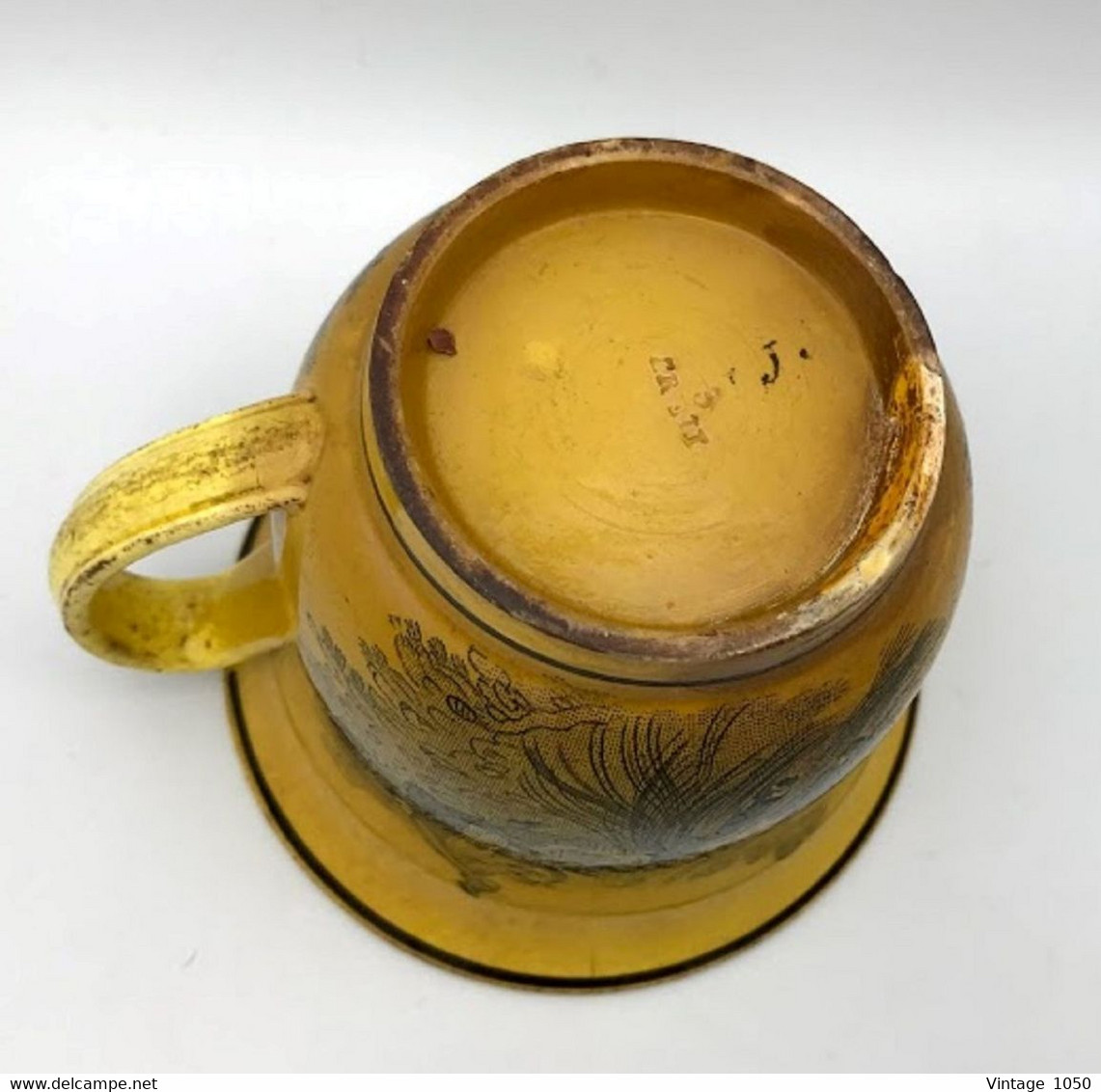 ✅Tasse XIXe L.LEBEUF & THIBAULT MONTEREAU 1825-1835 Estampillé DR TT Jaune Faïence  Décor Grisaille #rare #collection - Creil Montereau (FRA)