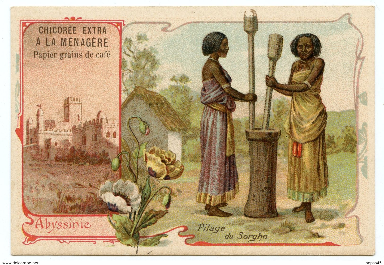 Chromo Publicitaire.Duroyon & Ramette Cambrai.Nord.Abyssinie.Pilage Du Sorgho. - Duroyon & Ramette