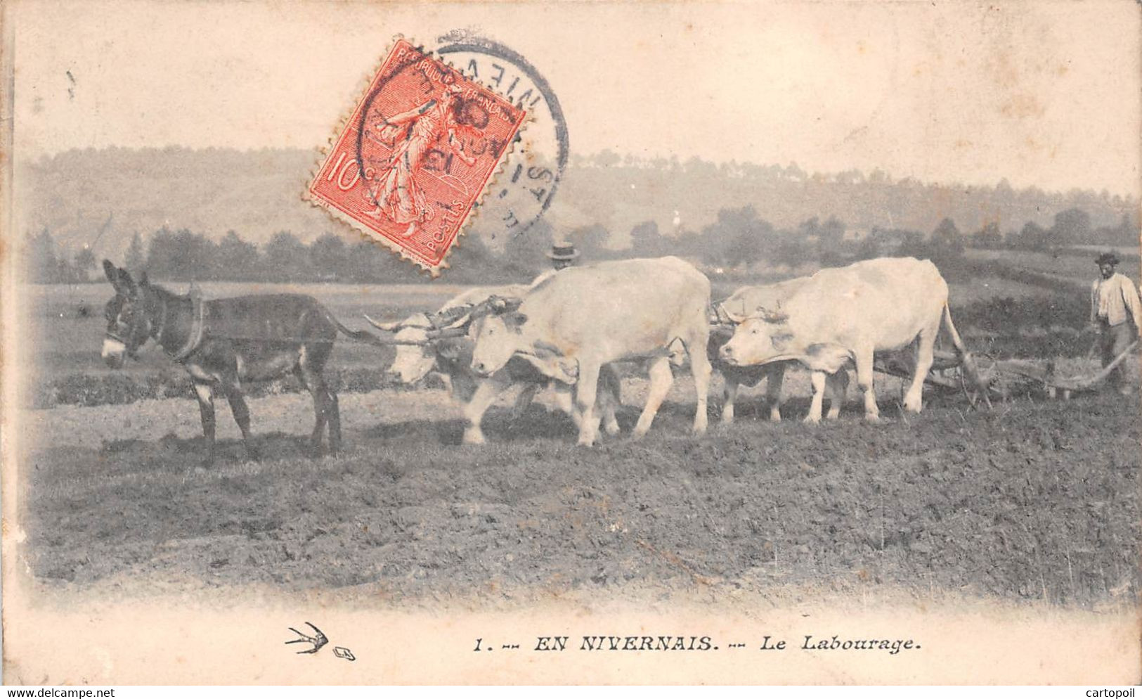 58 - En  Nivernais - Le Labourage Magnifiquement Animé - Attelage De Boeufs Avec Mulet - Attelages