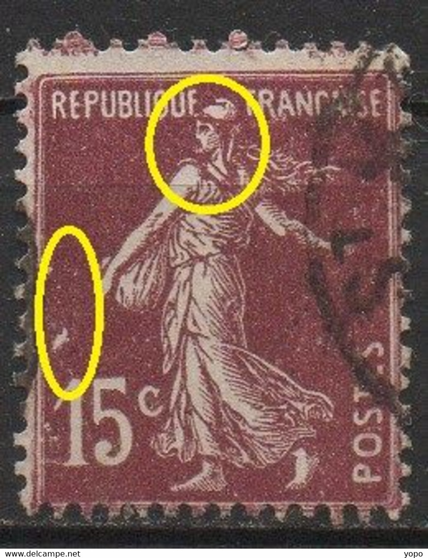 Timbre N° 189, Semeuse Camée , Piquage à Cheval Et Encrage Imparfait - Used Stamps