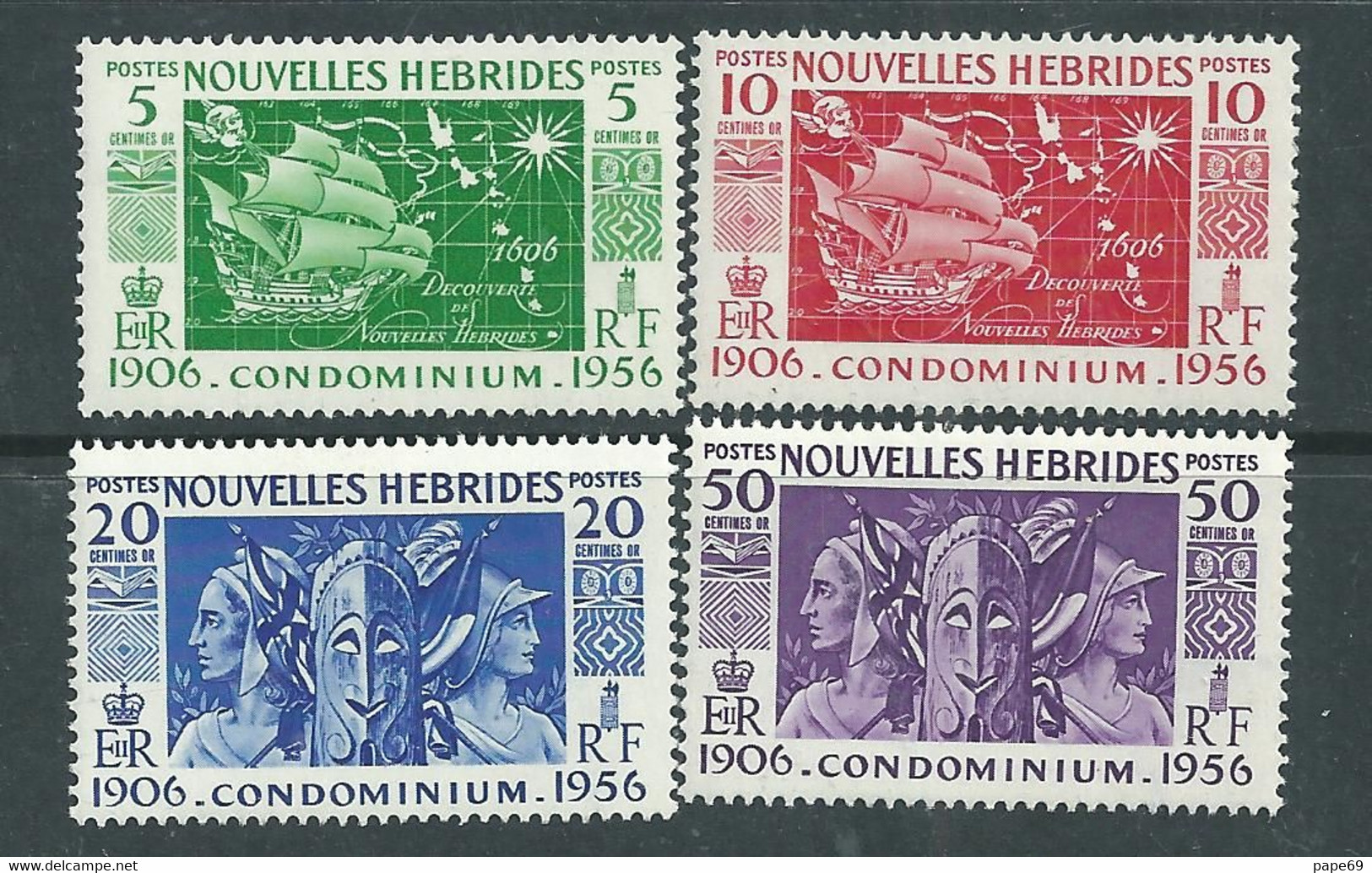 Nouvelles Hébrides N° 167 / 70  XX Cinquantenaire Du Condominion Les 4 Vals Légende Française, Sans Charnière, TB - Unused Stamps