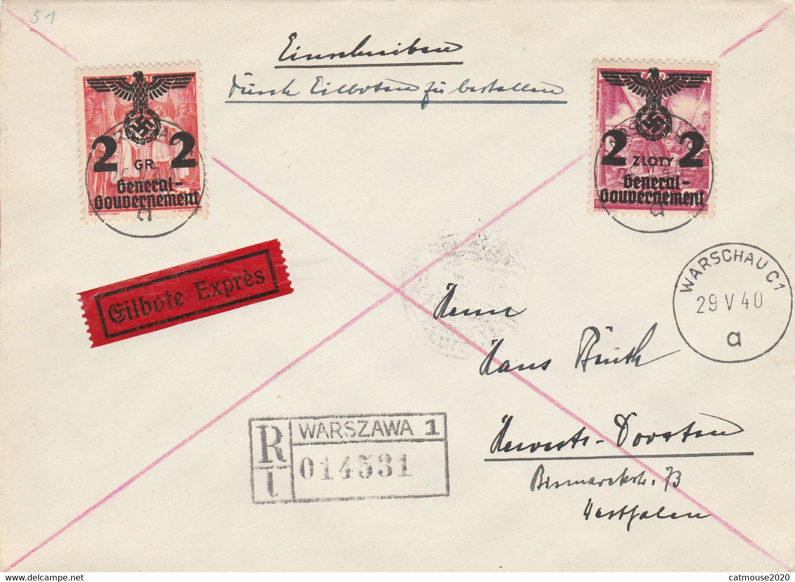 Poland Reg Warsaw WWII Cover 1940 - Gouvernement Général