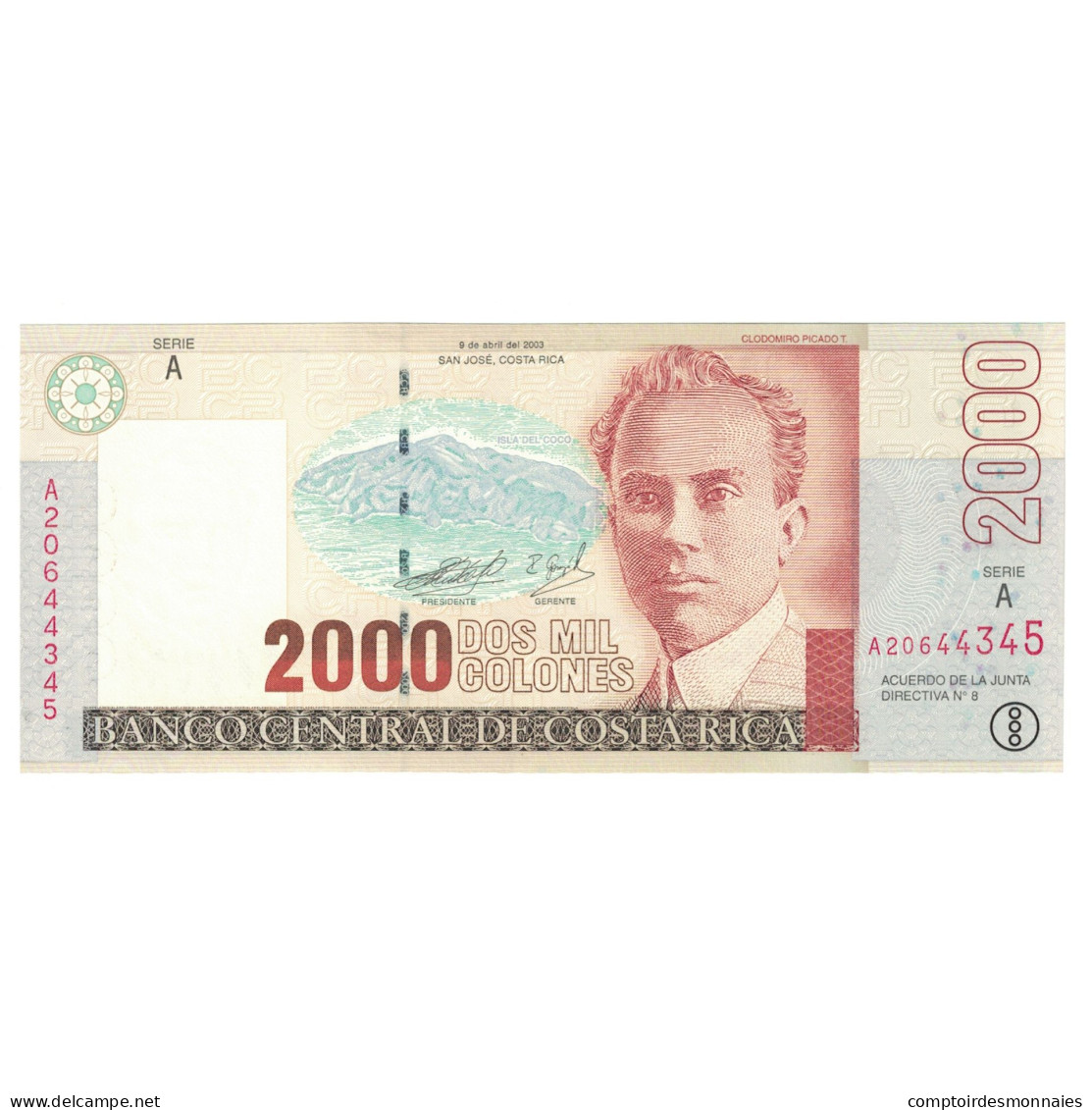 Billet, Costa Rica, 2000 Colones, 2003, 2003-04-09, KM:265d, NEUF - Costa Rica