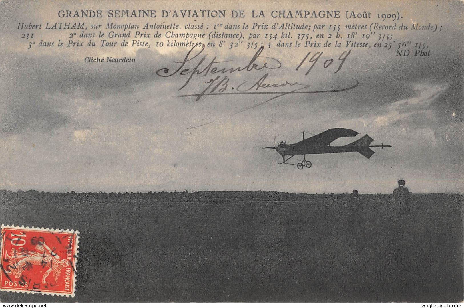 CPA AVIATION GRANDE SEMAINE D'AVIATION DE CHAMPAGNE 1909 LATHAM SUR MONOPLAN ANTOINETTE - 1914-1918: 1ère Guerre