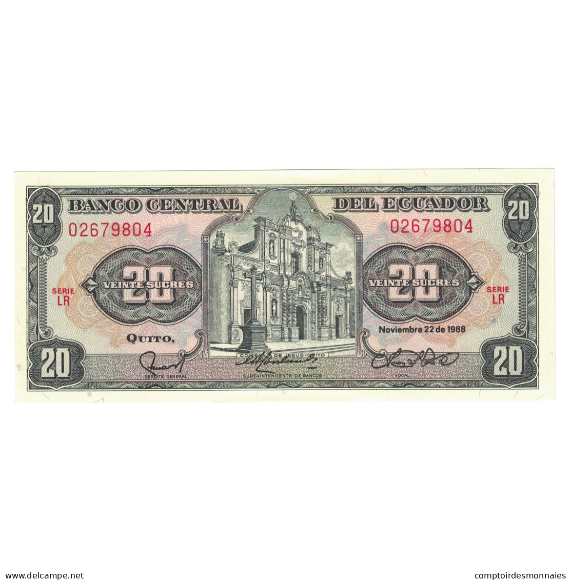 Billet, Équateur, 20 Sucres, 1988, 1988-11-22, KM:115b, NEUF - Equateur