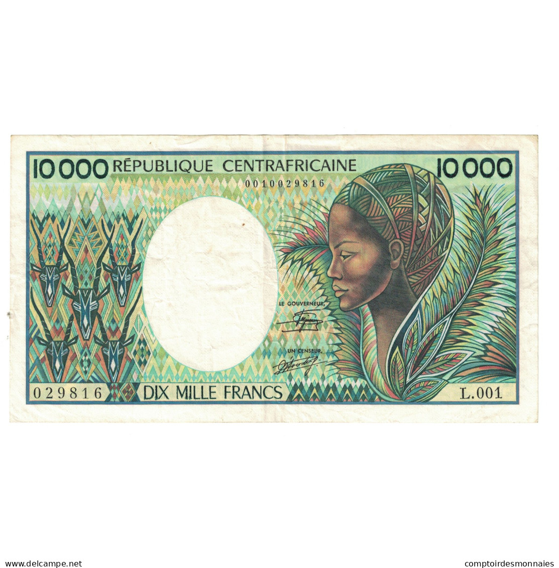 Billet, République Centrafricaine, 10,000 Francs, KM:13, TTB - República Centroafricana
