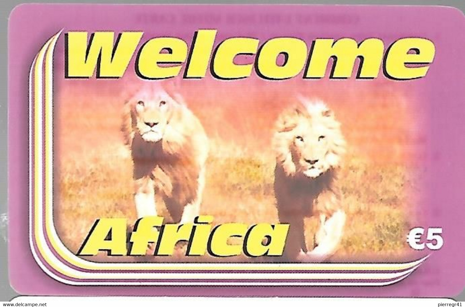 CARTE-PREPAYEE-5€-WELCOME AFRICA-LIONS-Exp 12/2007-Gratté-Plastic Glacé Fin-TBE - Dschungel