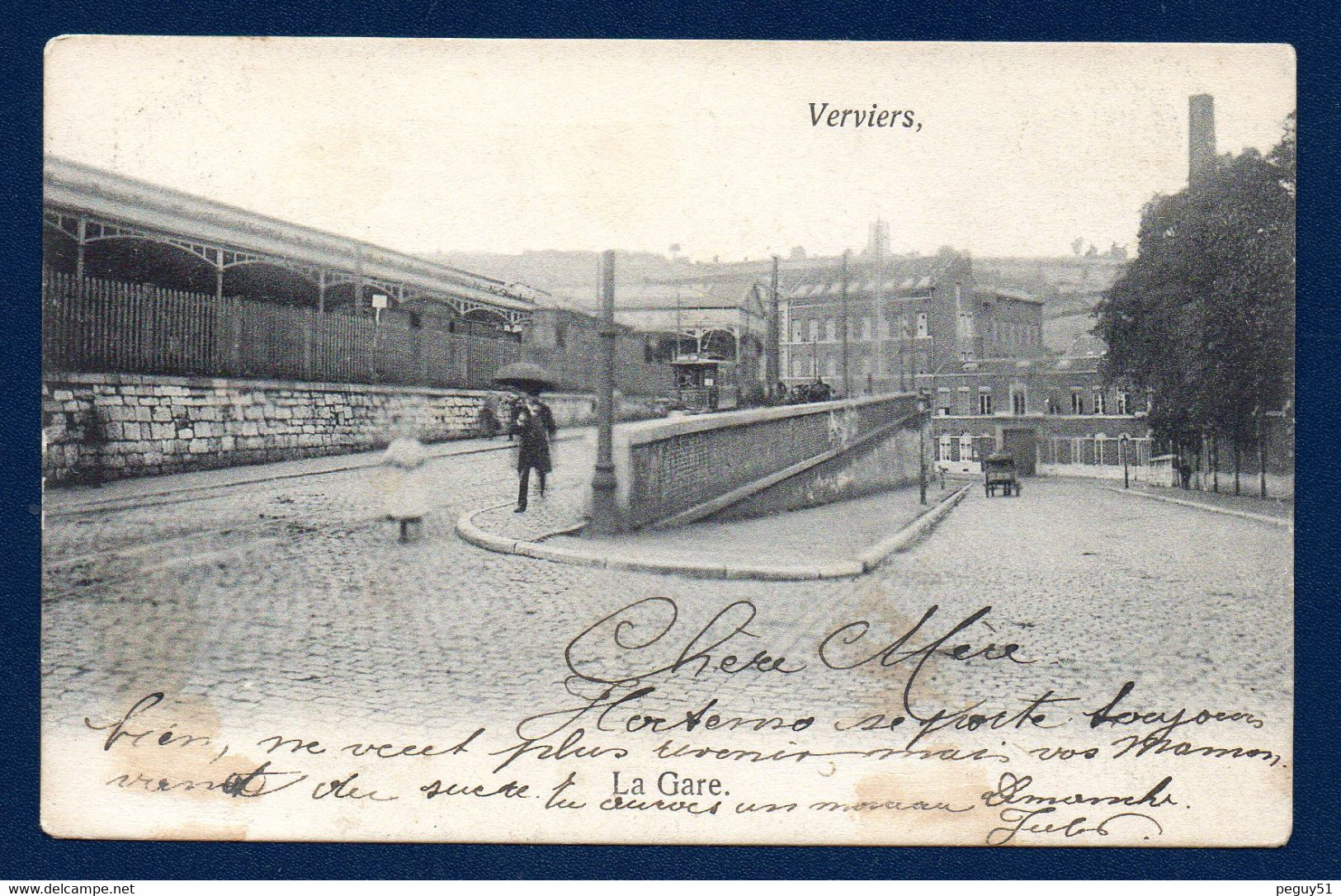 Verviers-Ouest. Ancienne Gare.  Avenue De La Gare Et Rue De La Station. Tram 63 Et Passants. 1905 - Verviers