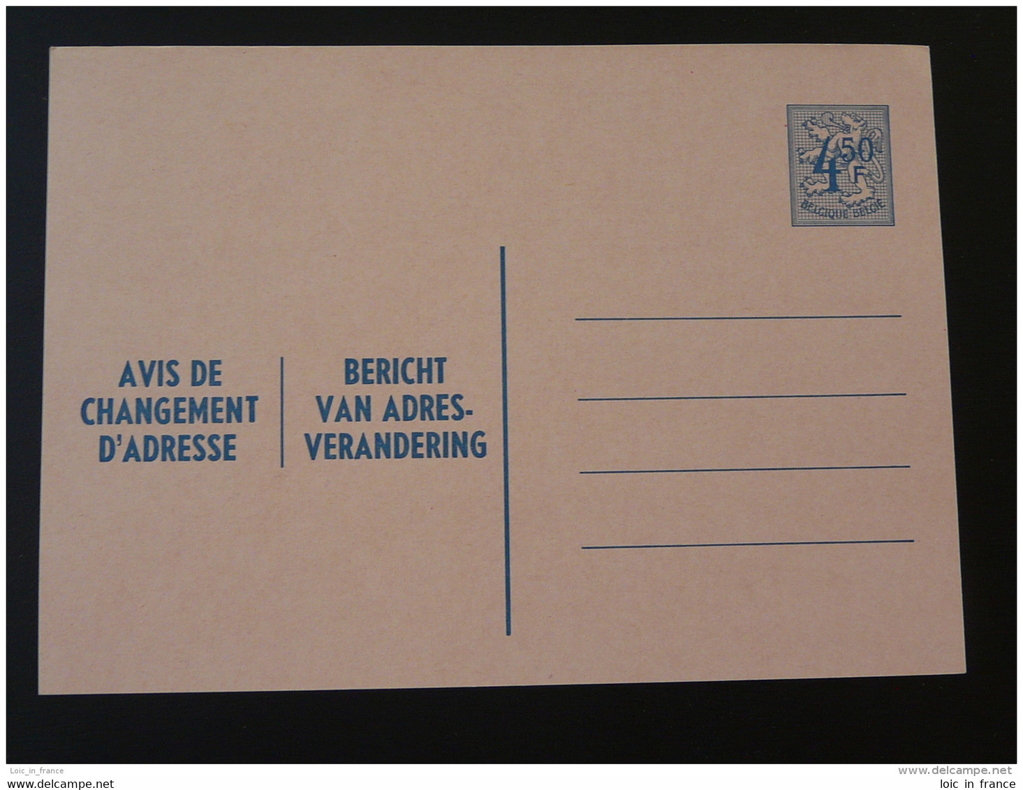 4F50 Avis De Changement D'adresse / Bericht Van Adresverandering Entier Postal Stationery Card Belgique (ref 214) - Avis Changement Adresse