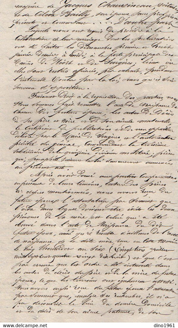 VP18.969 - NIORT - Acte De 1860 - Extrait - Mariage De Mr BECHEREL Bijoutier Né à SURGERES & Melle CHAUVINEAU - Manuscrits