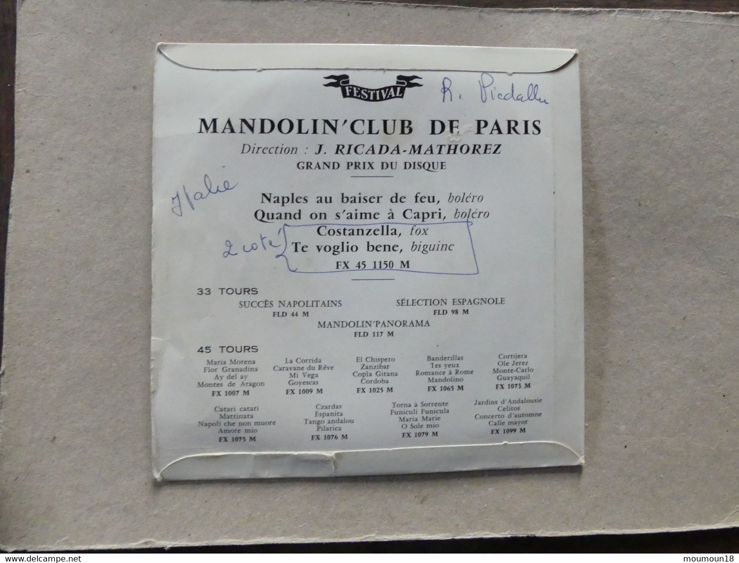 45 T Orchestre Du Mandolin Club De Paris Naples Au Baiser De Feu FX451150M - 45 T - Maxi-Single