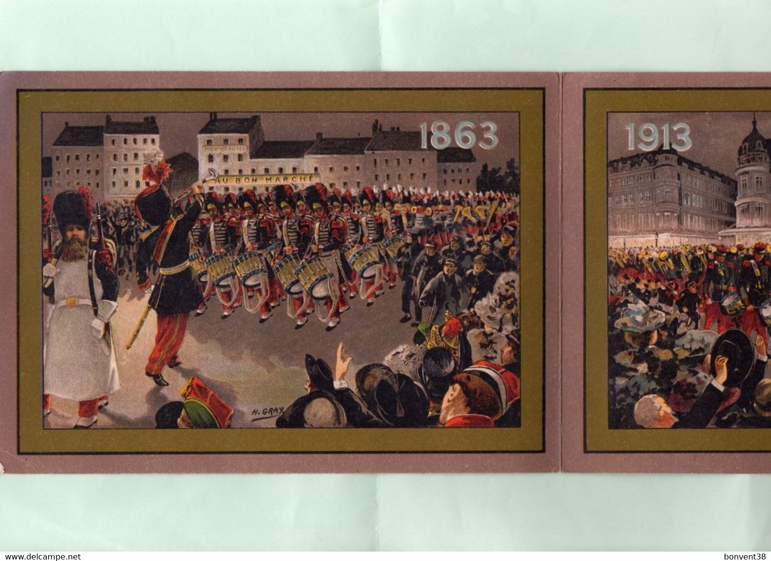 I0601 - PARIS - AU BON MARCHE - Maison A. BOUCICAUT - Feuillet - Illustrateur H. GRAY - Militaire - 1863/1913 - Advertising