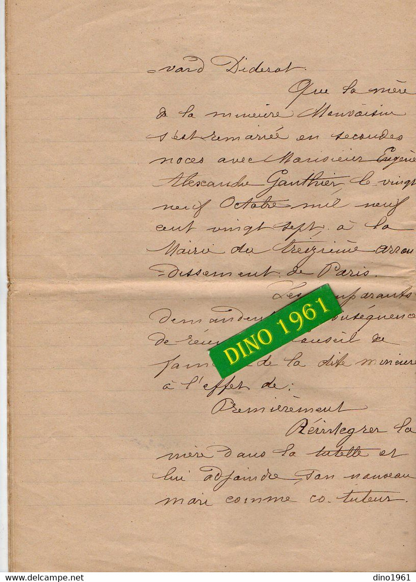 VP18.970 - PARIS - Acte De 1928 - Généalogie - Conseil De Famille MONVOISIN - Père Mort Pour La France En 1918 - Manuscrits