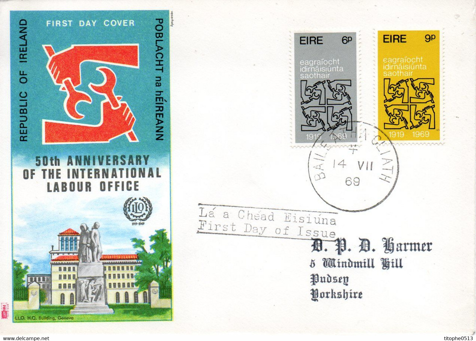 IRLANDE. N°234-5 De 1969 Sur Enveloppe 1er Jour. OIT. - OIT