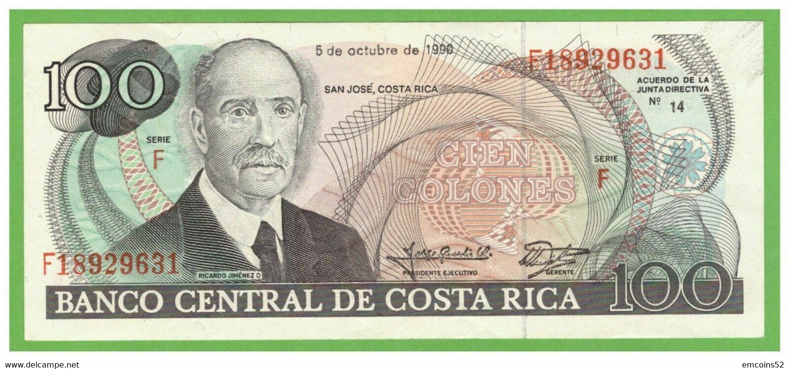 COSTA RICA 100 COLONES 1990  P-254a(3)  UNC - Costa Rica