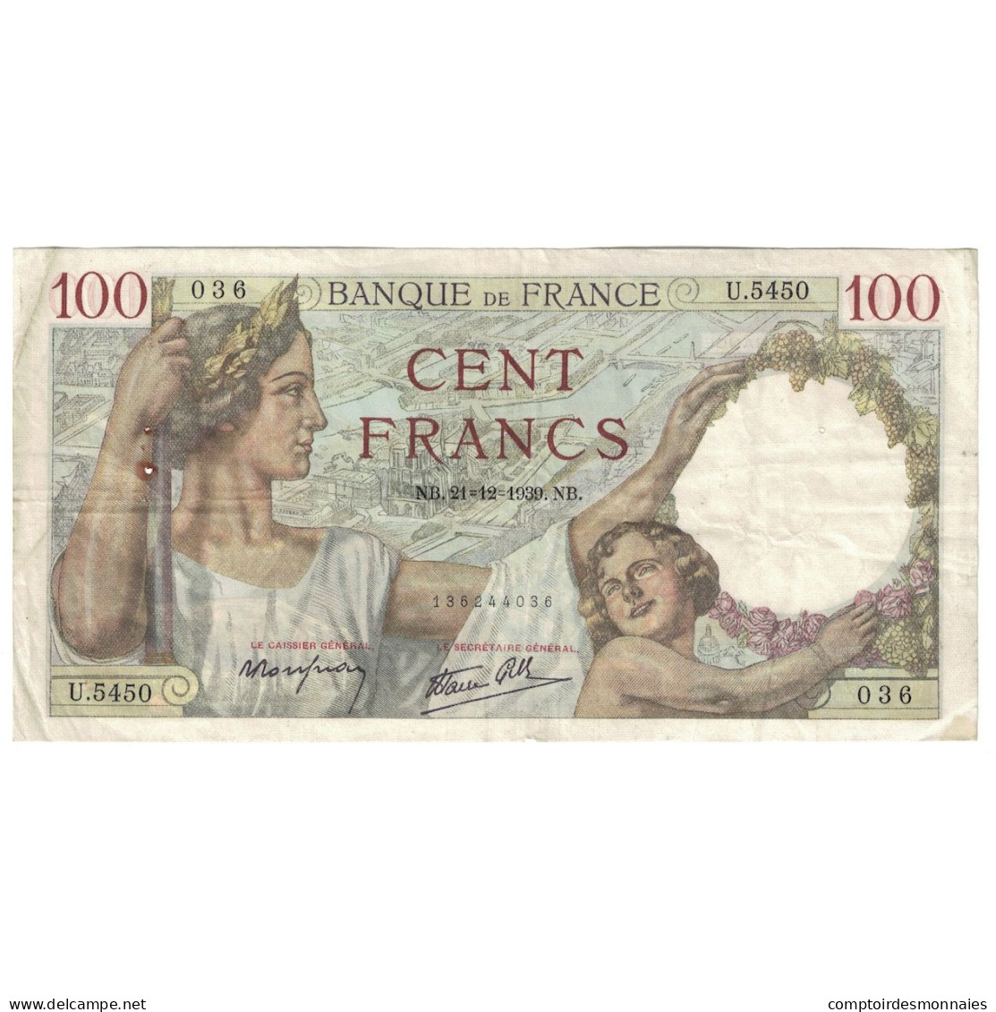 France, 100 Francs, Sully, 1939, 1939-12-21, TB+, Fayette:26.18, KM:94 - 100 F 1939-1942 ''Sully''