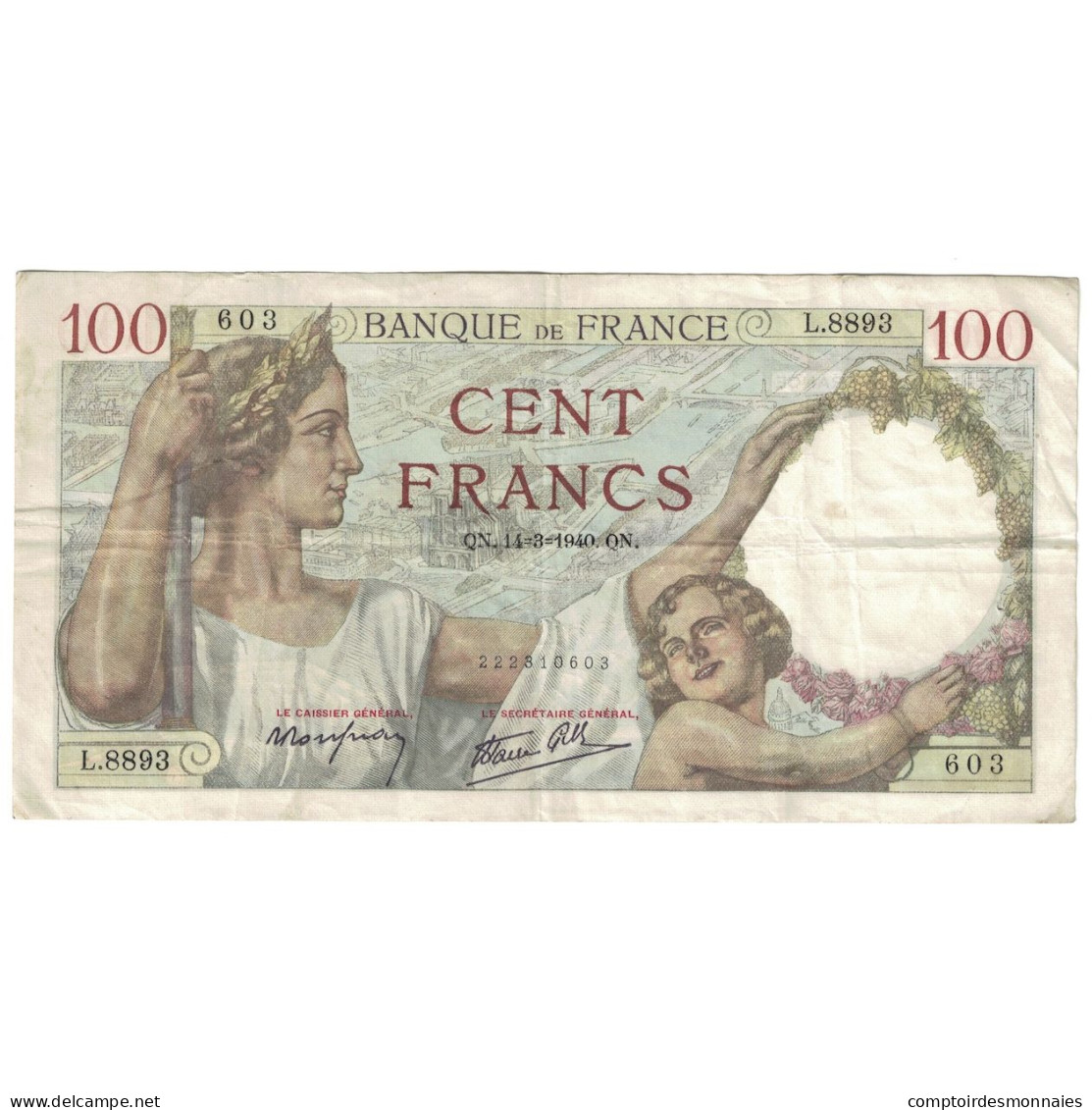 France, 100 Francs, Sully, 1940, 1940-03-14, TTB, Fayette:26.25, KM:94 - 100 F 1939-1942 ''Sully''