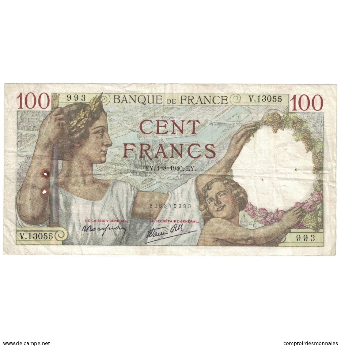 France, 100 Francs, Sully, 1940, 1940-08-01, TB+, Fayette:26.34, KM:94 - 100 F 1939-1942 ''Sully''