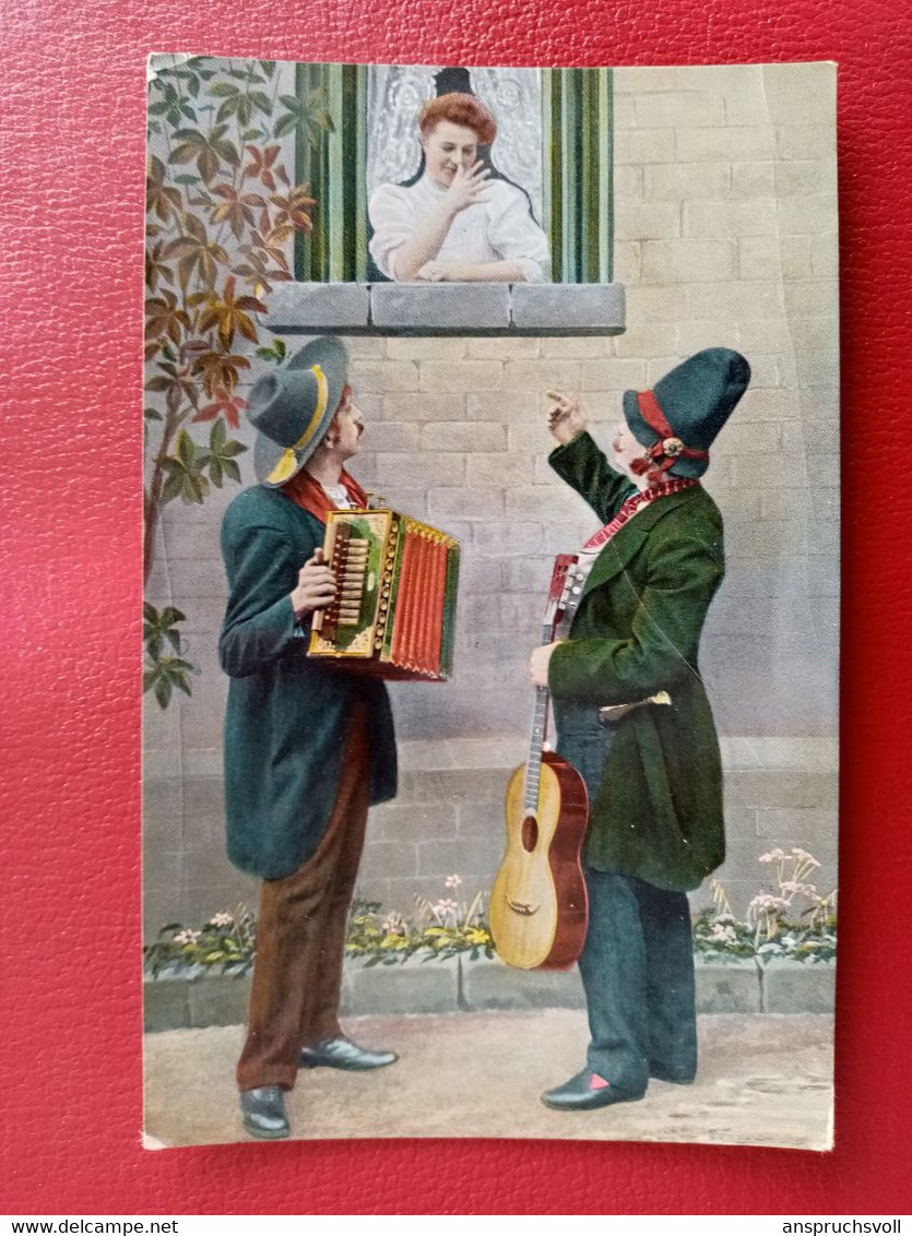 CPA - CARTE PHOTO - MUSICIENS - ACCORDEON ET GUITARE Sous Une Fenêtre - Musica E Musicisti