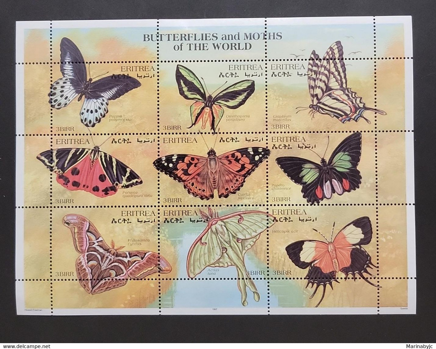 SP) 1997 ERITREA, BUTTERFLIES AND MOTHS OF THE WORLD, DIFFERENT SPECIES, COMPLETE SERIES, MNH - Erythrée