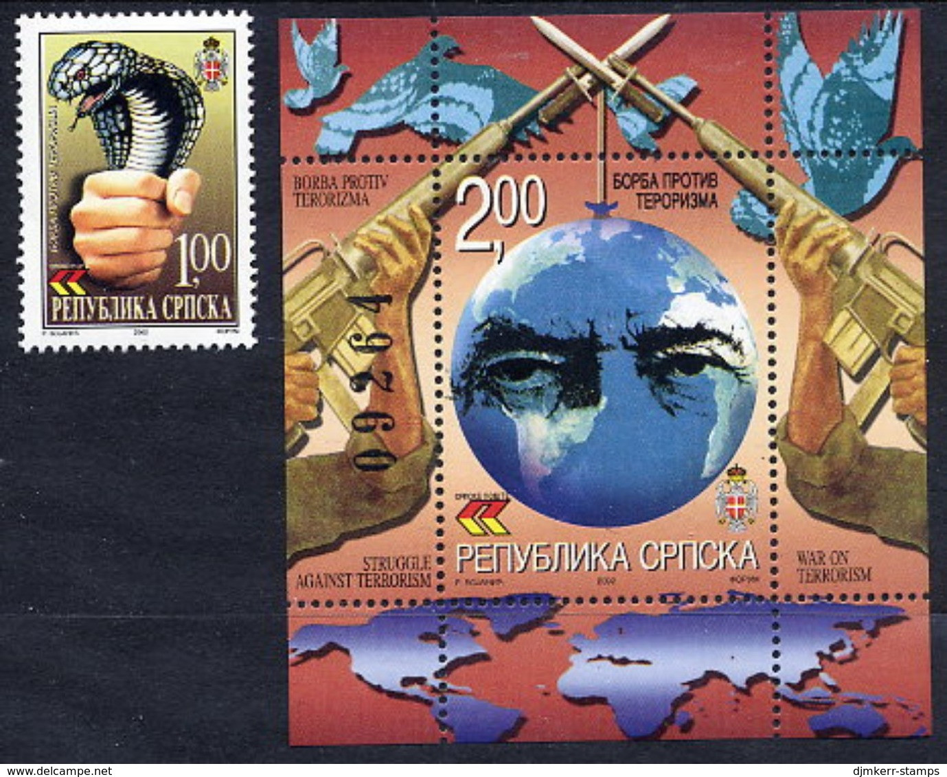 BOSNIAN SERB REPUBLIC 2002 Fight Against Terrorism MNH / **.  Michel 233, Block 6 - Bosnia And Herzegovina