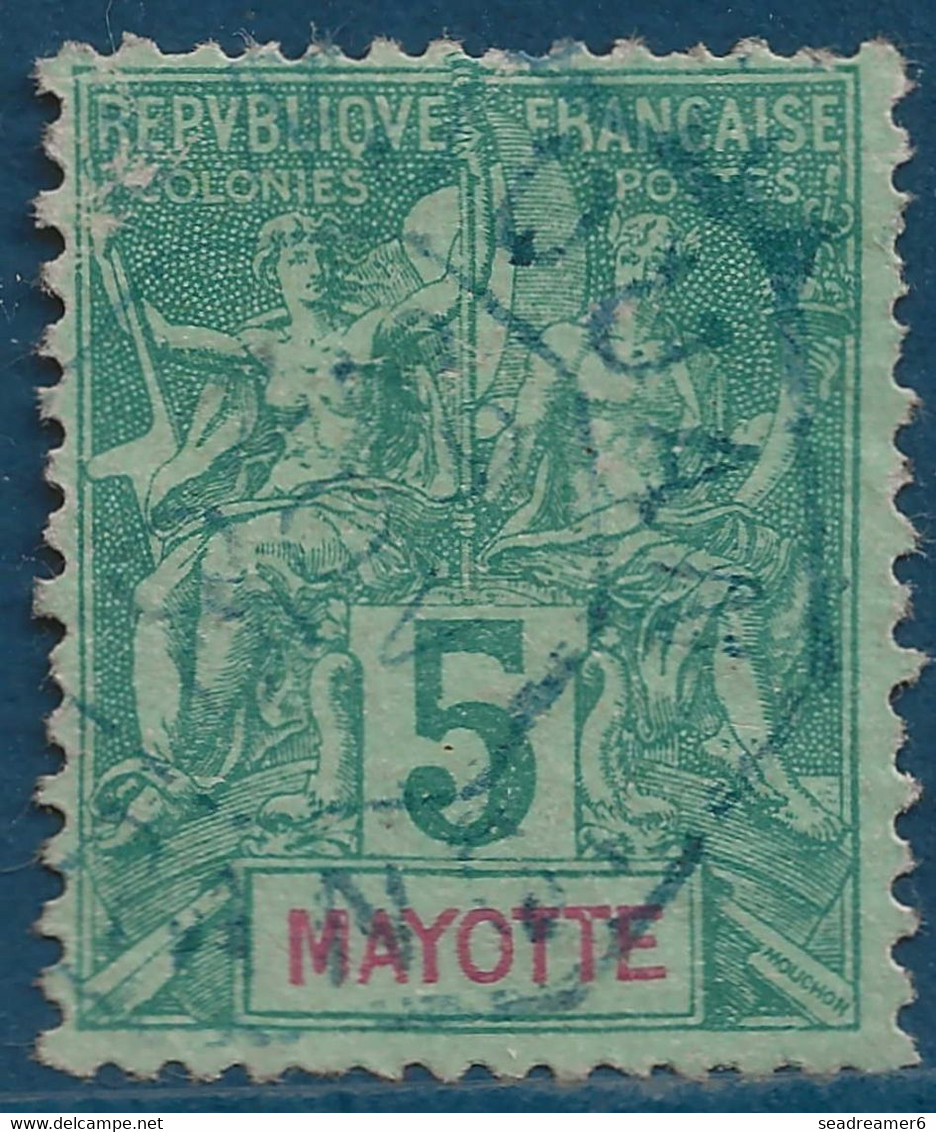 France Colonies Françaises Mayotte N°4 5c Vert Oblitéré Dateur Hexagonal Bleu "ANJOUAN /COL FRANC" Nov 1905 RR - Usati