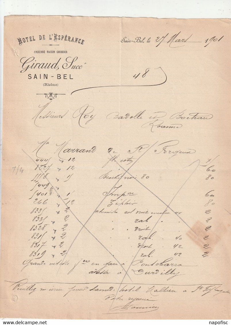 69-Giraud....Hôtel De L'Espérance ..Sain-Bel..(Rhône)..1901 - Sport & Turismo